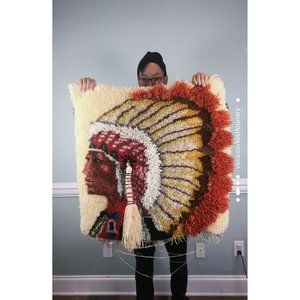 Cheyenne Native American Latch Hook Rug Vintage